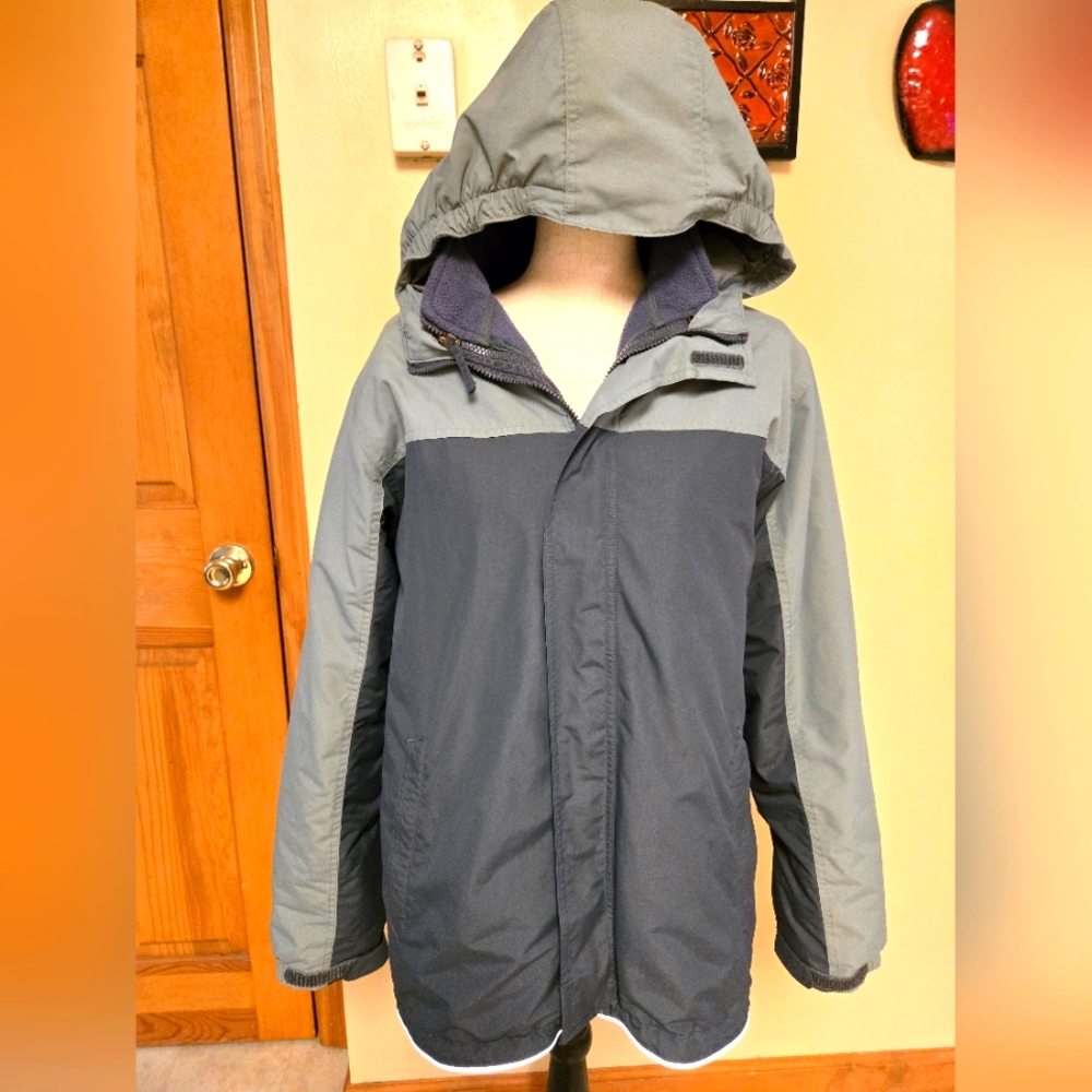 Lands' End Gray Raincoat with Hood and Weather-Resistant Fabric